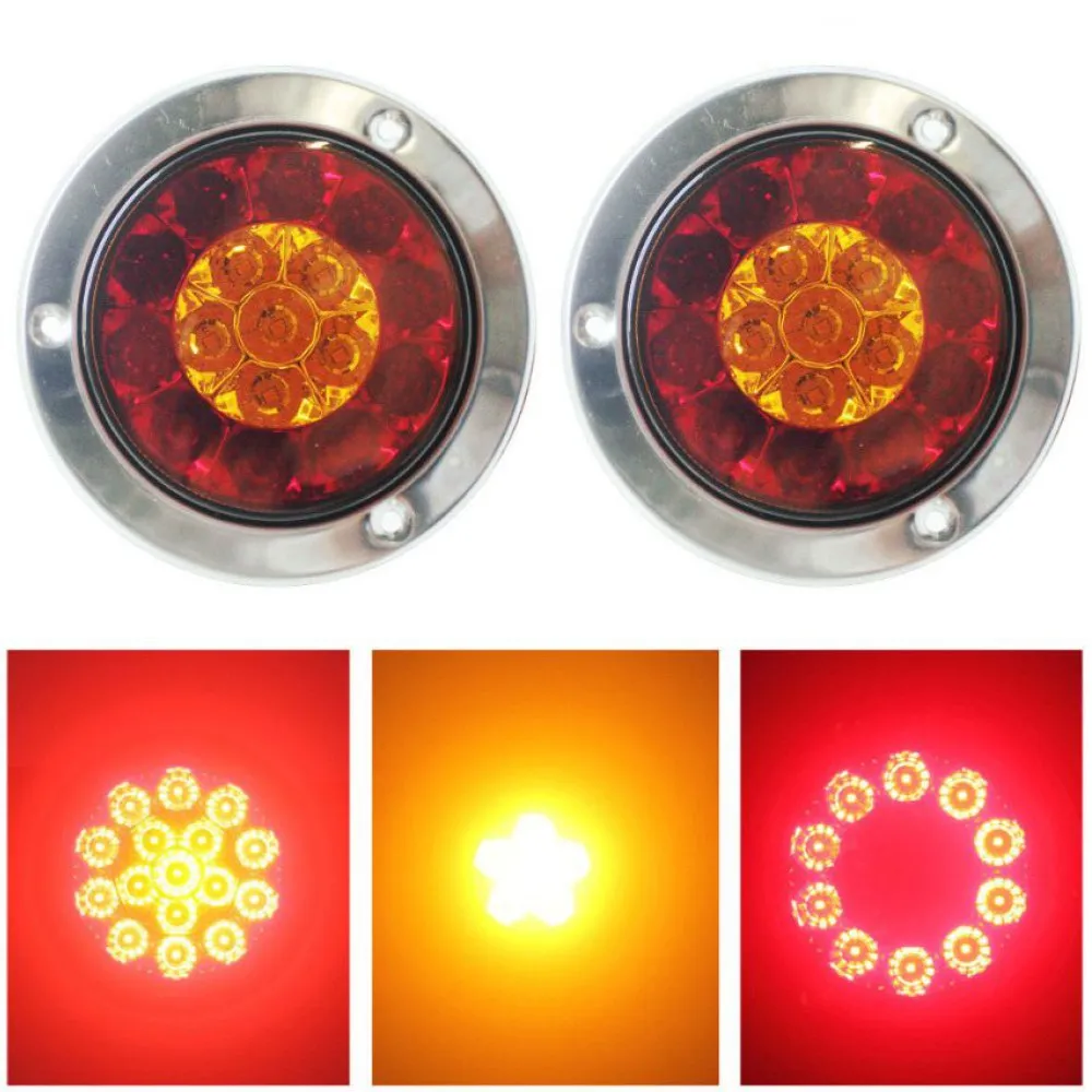 

Fuleem 2PCS 4INCH Round Chrome Ring 16LED Red and Yellow Truck Trailer Brake Stop Turn Tail Light DC 12V Universal