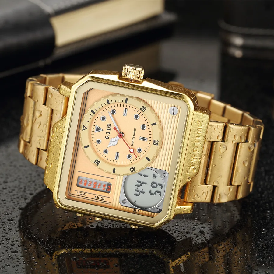 6.11 2018 New Mens Sport Watch Square Watch Stainless Steel Quartz