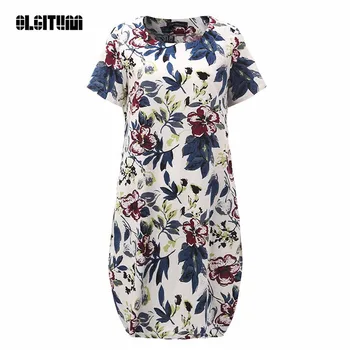 

OLGITUM 2019 Summer New Print Dress Short Sleeve Loose Dress Women Vintage Dress Vestidos PLUS SIZE 5XL DR139