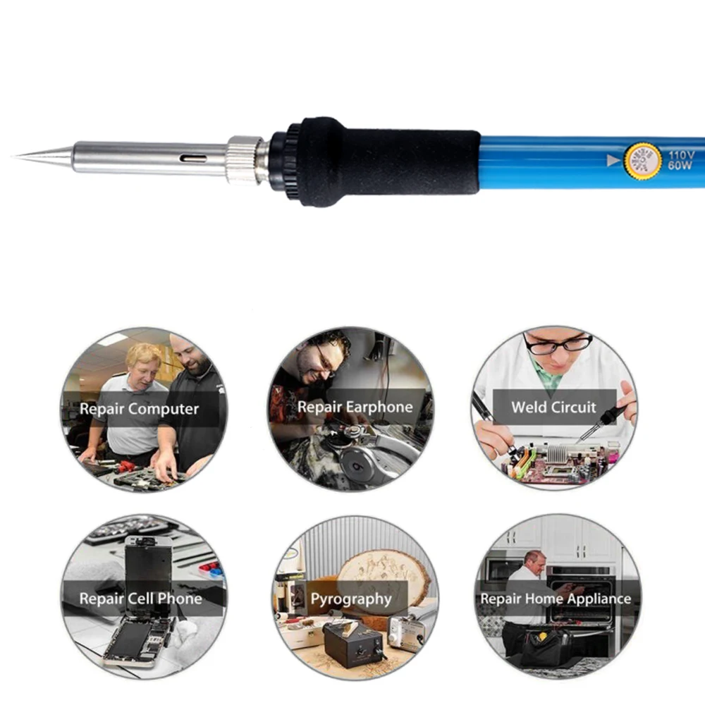 60W Electric Adjustable Temperature Welding Soldering Iron Welding Solder Station Heat Pencil + 5 Replacement Soldering Tips Set