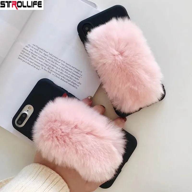 STROLLIFE Luxury Fashion Pink Plush Phone Case For iphone X 6 6S 8 7
