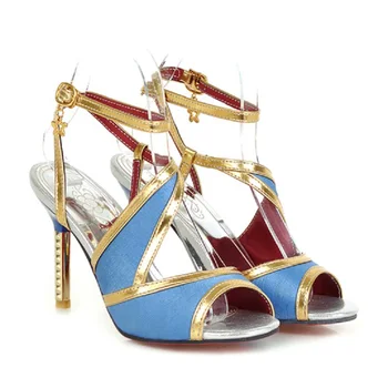 

New Nice Fashion Sexy Women High Heels Sandals Open Toe Ankle Straps Gladiator Stiletto Sandals For Women Yellow Party Shoes