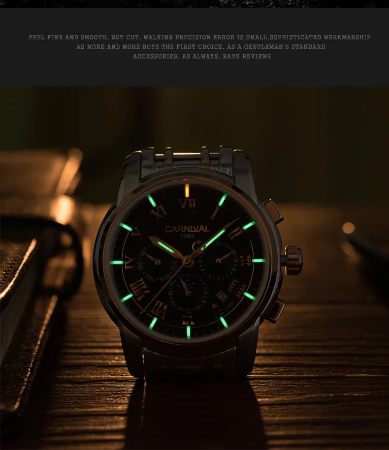 Тритий Светящиеся Часы Лидирующий бренд Мужские механические часы автоматические Модные Роскошные мужские часы из нержавеющей стали Relogio