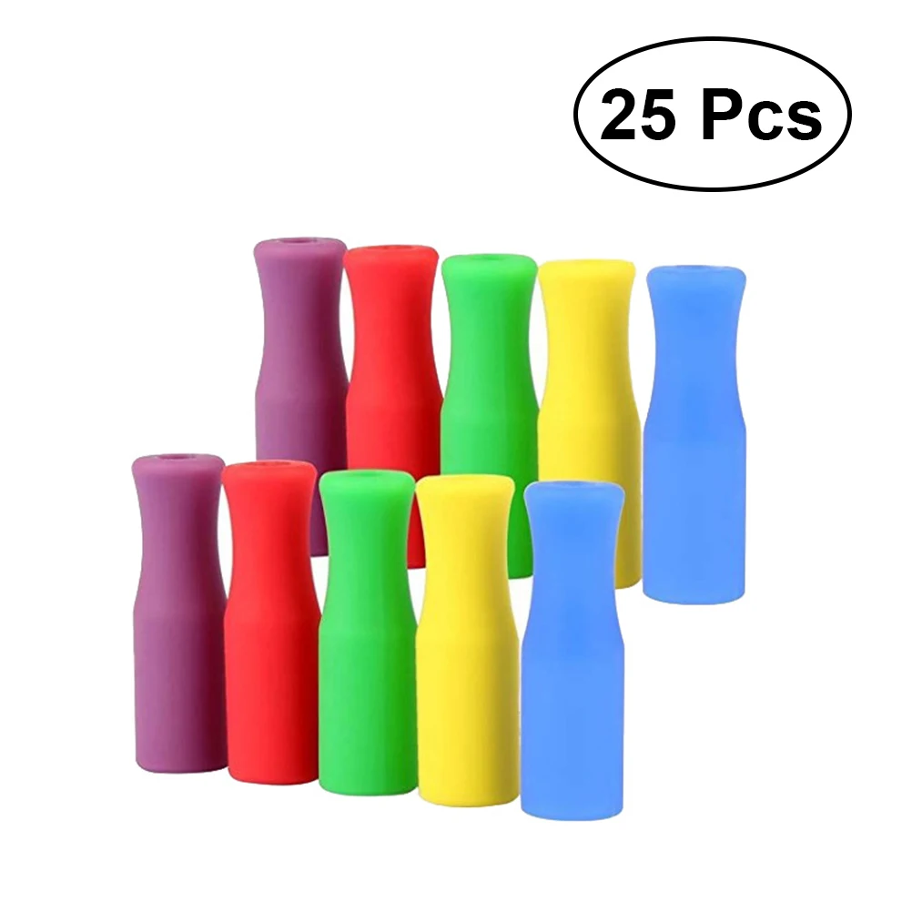 

25pcs/Pack Steel Straws Cover Straw Tips Covers Practical Food Grade Nontoxic Safe Heat-Resistant Soft Silicone Stainless