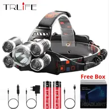 XM-T6x3 светодиодный фонарик с зумом, 5 светодиодный фонарь для кемпинга, рыбалки, налобный фонарь, 2*18650 аккумулятор/AC/Car/Usb/зарядка