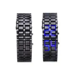 Новое поступление Vogue цифровой Lava стиль светодио дный наручные часы LED Металл человек наручные часы с застежкой красный/синий TT @ 88