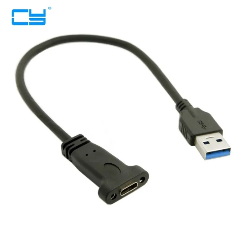 USB 3.1 Type C USB-C Female to 3.0 A Male Data Cable with Panel Mount Screw Hole 20cm Black | Компьютеры и офис