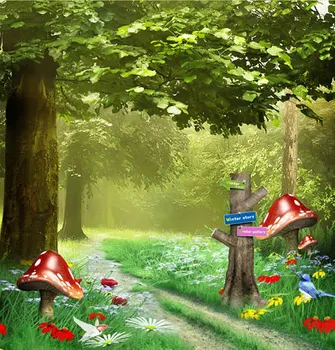 

Meadow Mushroom Stump Backgrounds Vinyl cloth High quality Computer printed custom backdrop