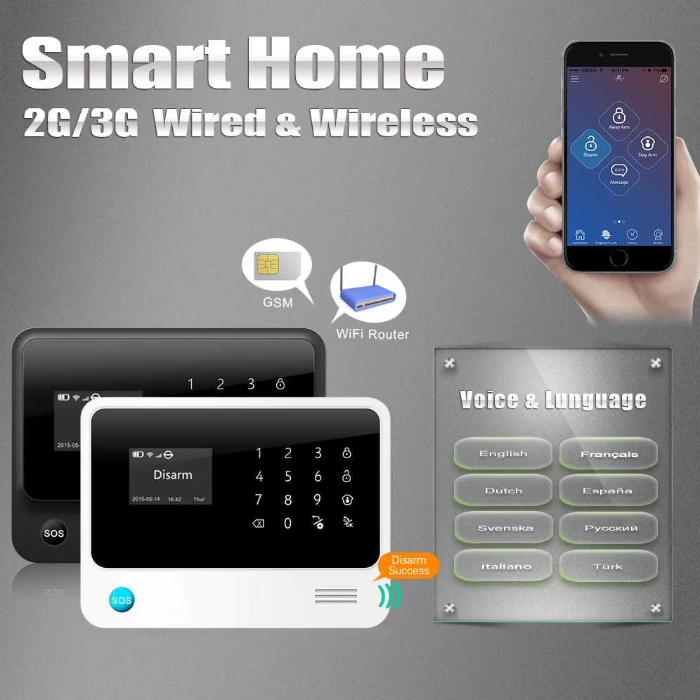 

Smarsecur G90B Plus WiFi GPRS Wireless Home GSM Security Alarm System Kit APP Control