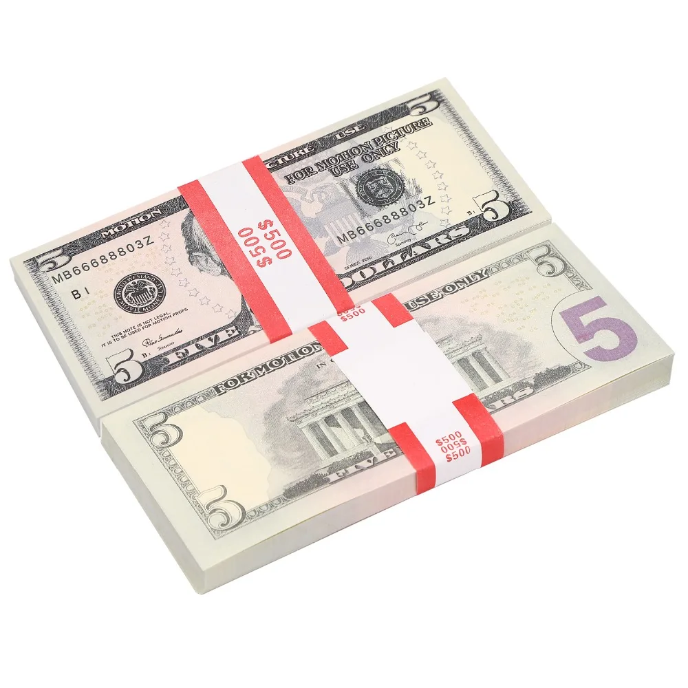 

100pcs/ pack $5 fake Banknote Dollar Currency USA Money Bank Note Paper Gift Fake Bill