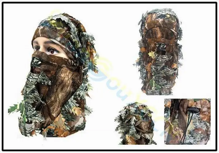 3D outdoor Geely clothing full face mask hood headgear Camo leaves caps fishing camouflage hunting hat headwear masks