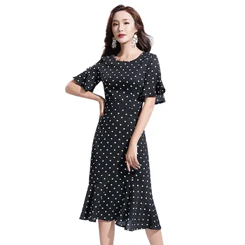 

2019 Summer Female Short Sleeve Printed Dress Cotton O Neck Lady Ruffles Bodycon Sundress Vestidos