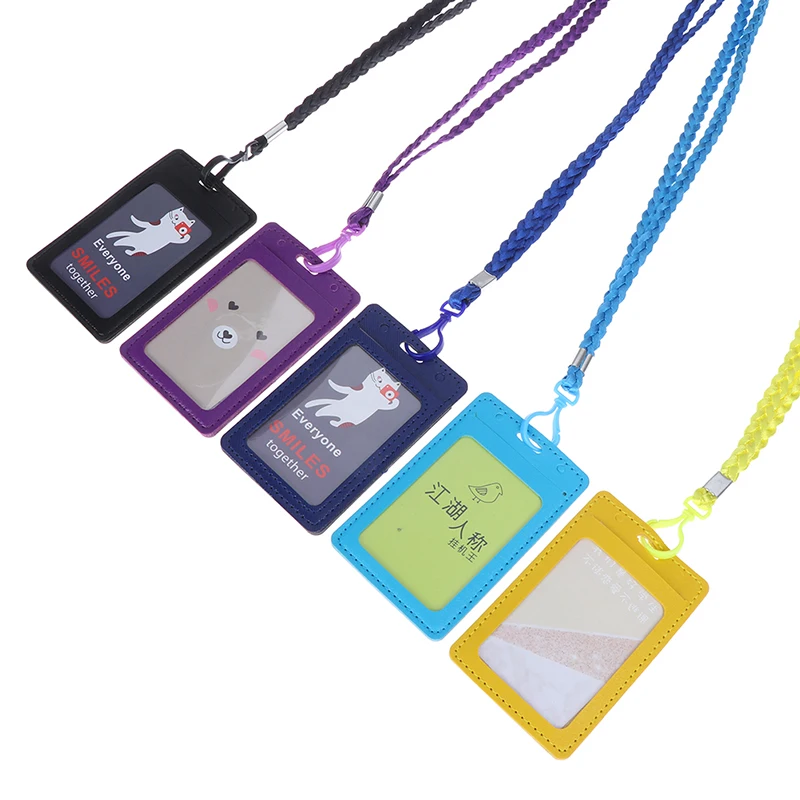 

Card Holder Leather Id Holders Case PU Business Badge with Necklace Lanyard LOGO Customize Print Office supplies