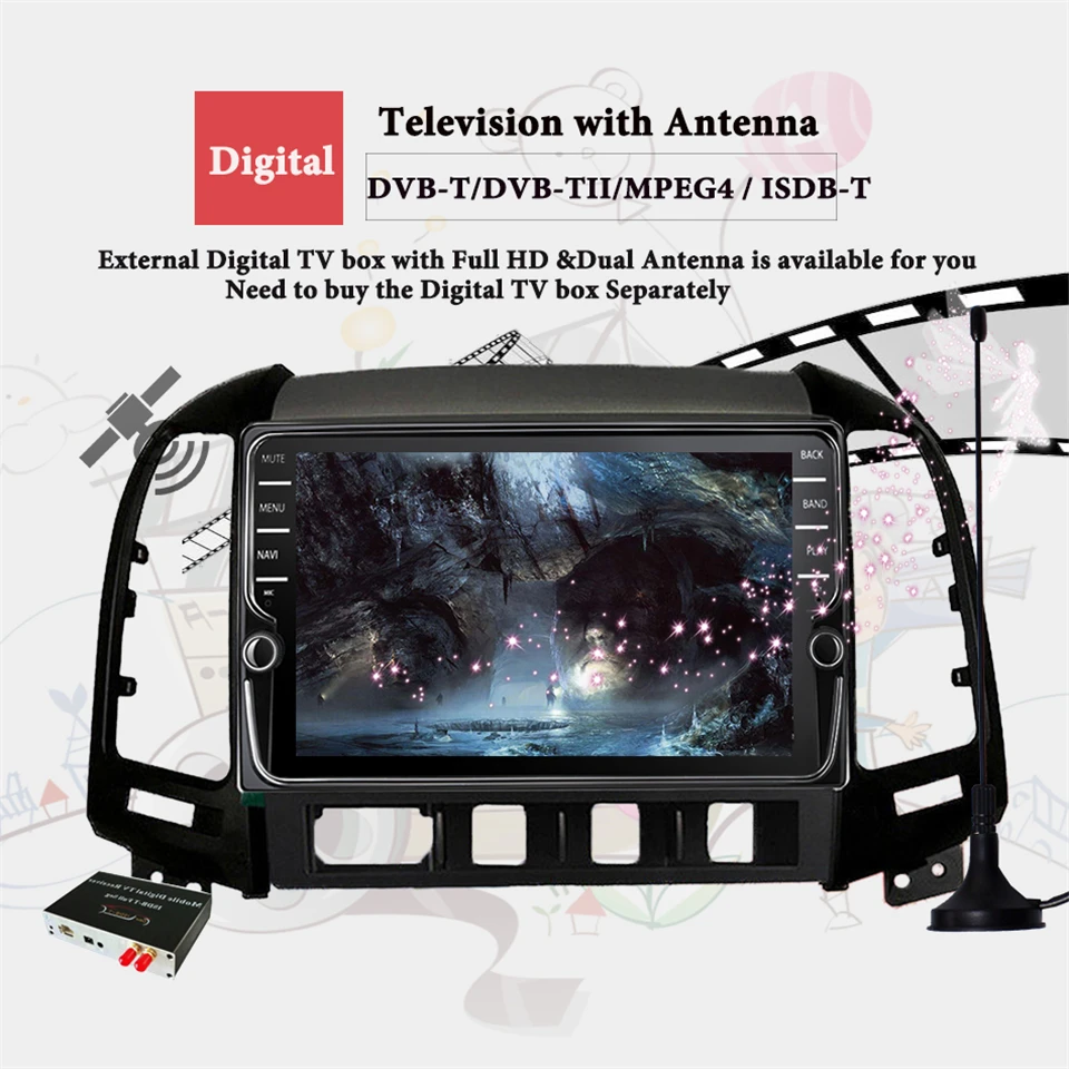 1024*600 Восьмиядерный 4G Android 9,1 2din автомобильный Радио DVD gps для hyundai Santa Fe 2006-2012 головное устройство радио Cessette рекордер 4 отверстия