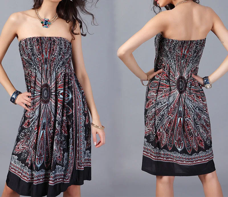 

Summer Women's Print Tube Top Sexy Dress Sleeveless Loose Dresses