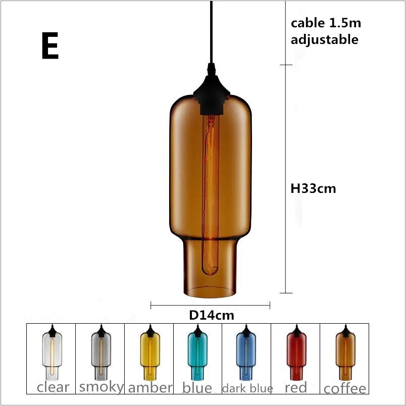 Подвесной светильник с лампочкой Эдисона для спальни и ресторана, простой подвесной светильник в скандинавском стиле, современный винтажный подвесной светильник из цветного стекла, подвесной светильник ing - Цвет корпуса: E