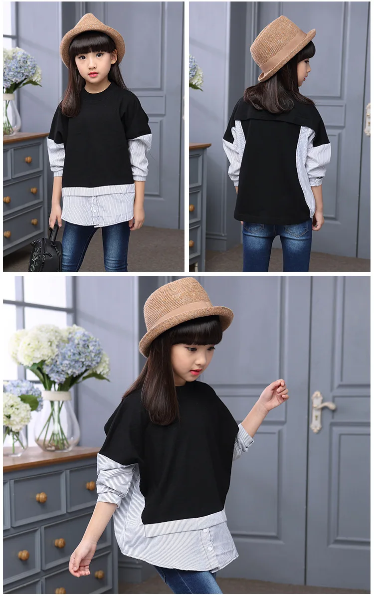 long sleeve girls tops blouses children's fashion clothing spring 2018 striped sleeve patchwork blouse shirt baby girl clothes (7)
