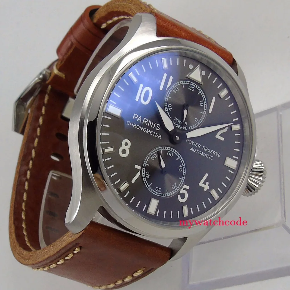 47 мм parnis серый циферблат Запас хода ST мужские часы автоматические механические часы повседневные деловые часы в ретро-стиле P273