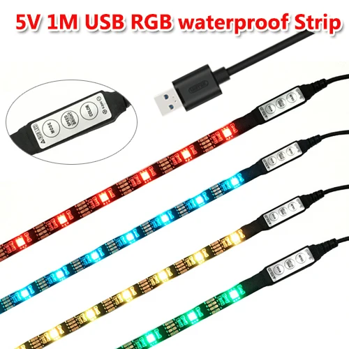 

RGB LED STRIP 1M WATERPROOF LIGHT + CONTROLLER 5V USB CABLE FOR TV CAR BOAT PC COMPUTER Background Lighting Color Strip Light