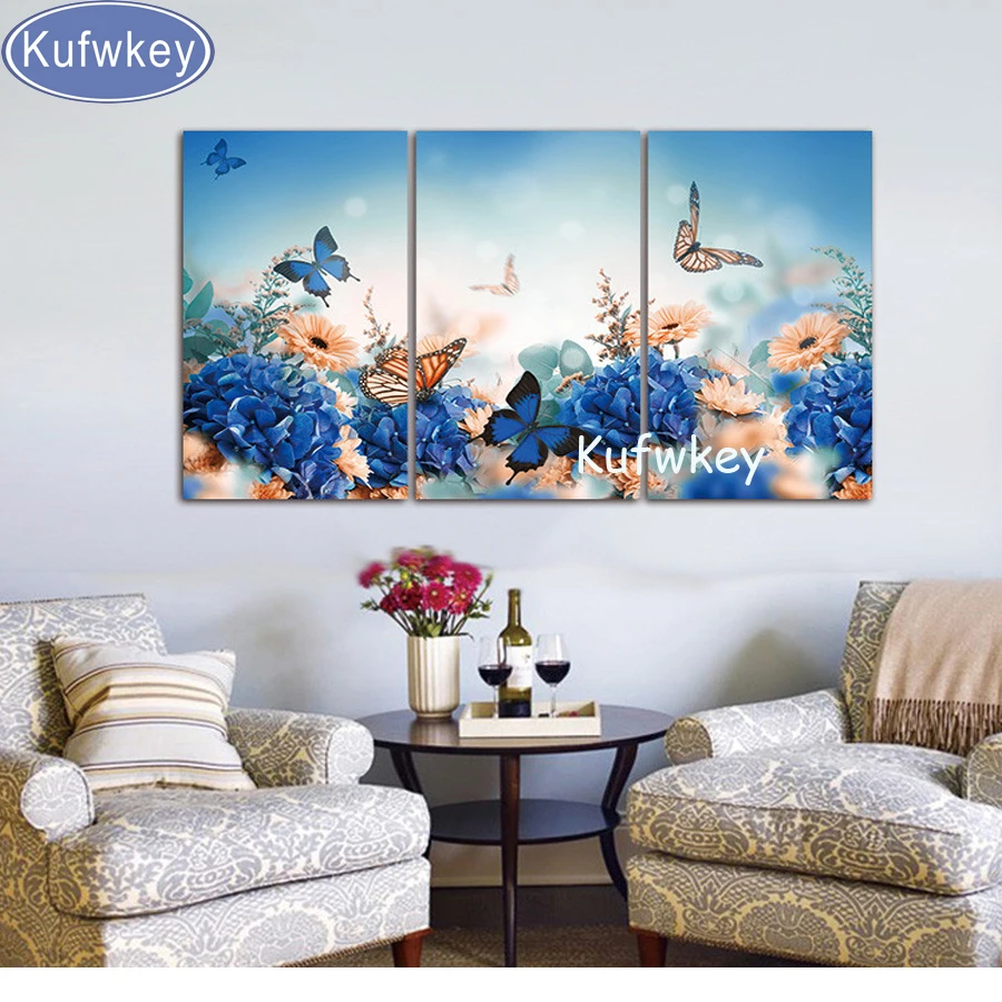 

Full Square DIY Diamond Painting Butterfly Floral Embroidery Cross Stitch Rhinestone Painting triptych 5d diamond mosaic 3 pcs