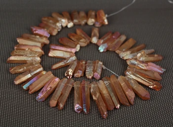 

Full Strand of Champagne AB Mystic Titanium Quartz Crystal Top Drilled Point Bead,Rock Raw Crystal Pillar Pendant