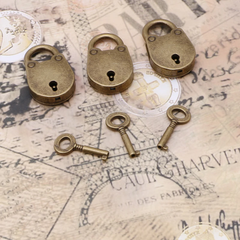 Lot of 3 Old Antique Vintage Style Padlock Key Locks Antique Copper