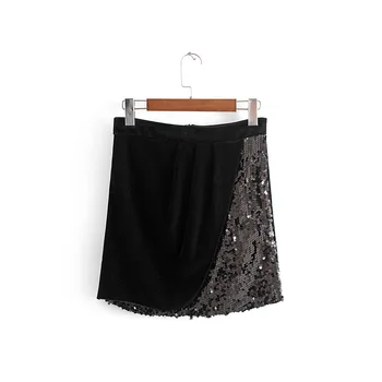 

2019 Hot Spring New Arrival Sequins Stitching Velvet Mini Skirt All-match Skirts Womens Slim Elegant Ladies Skirts Free Shippin