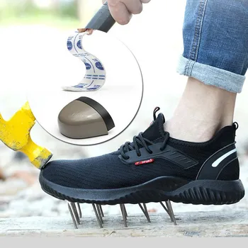 

Steel toe cap work men's work boots mesh face ladies electric work shoes lightweight breathable non-slip protective safety shoes