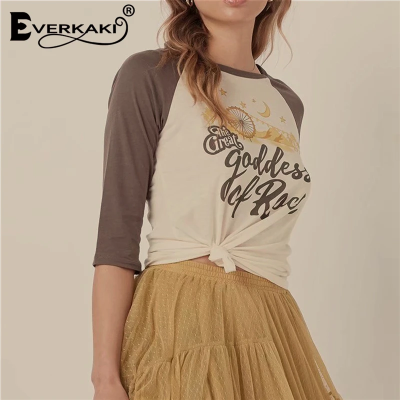 

Everkaki T Shirt Women Patchwork Rocks Print Half Sleeve O-neck Cotton Casual Summer Tops Bohemian T-shirts Female 2019 New