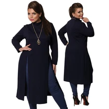 2018 Mulheres de Inverno Vestido Plus Size Mulheres Roupas de Manga Comprida Alta camiseta fenda Vestido Maxi Topos 6XL Vestido Simples Vestidos de Grande Porte