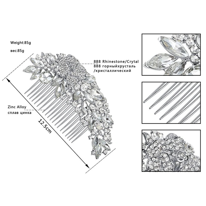 Mecresh Свадебные расчески для волос в форме листа Роскошные хрустальные стразы свадебные украшения для волос аксессуары вечерние подарки FS035
