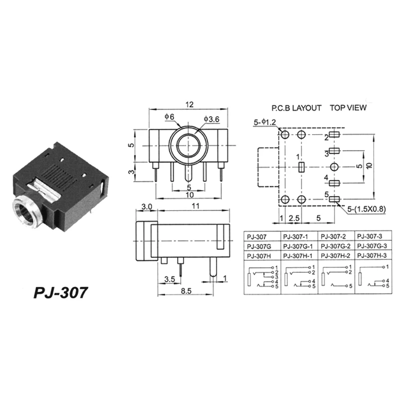 100pcs Walkie talkie 3 5mm Headphone Jack Silver Plated 3 5 Audio Connector PJ 307 Socket