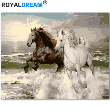 

ROYALDREAM GallopingHorse Aanimal DIY Oil Painting By Numbers Wall Pictures DIY Oil Canvas Paintings Home Decor For Living Room