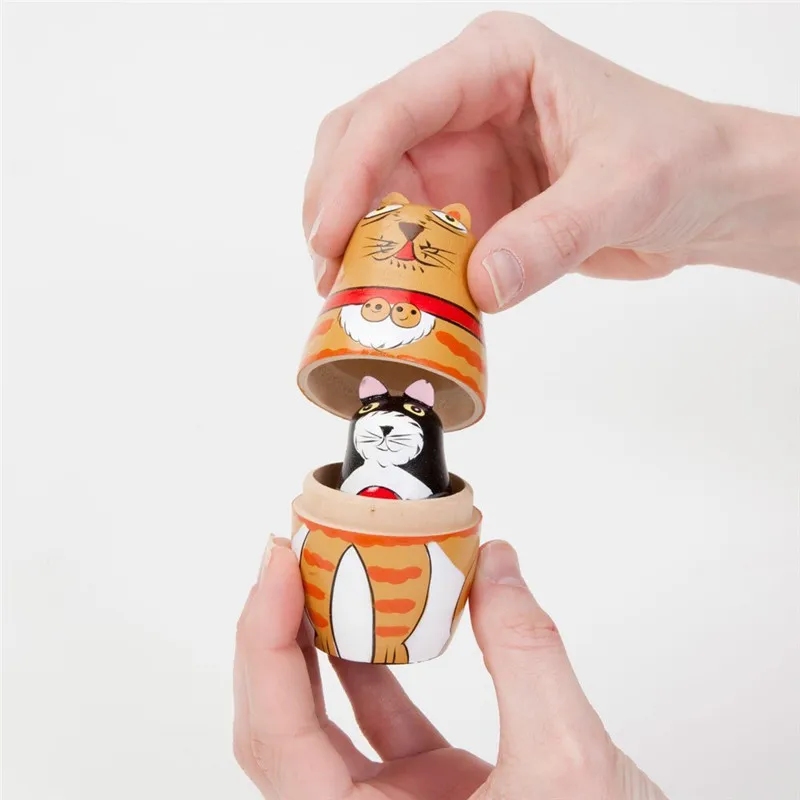 Handmade Cleo  Friends Nesting Cats Painted Wooden Nesting Dolls Matryoshka  Set of 5 Dolls From 7 Tall  (8)