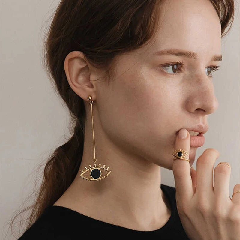 2018 New Asymmetric Charming Big Evil Eye Statement Dangle Earrings Super Long Earrings boucles d'oreilles Brincos Jewelry