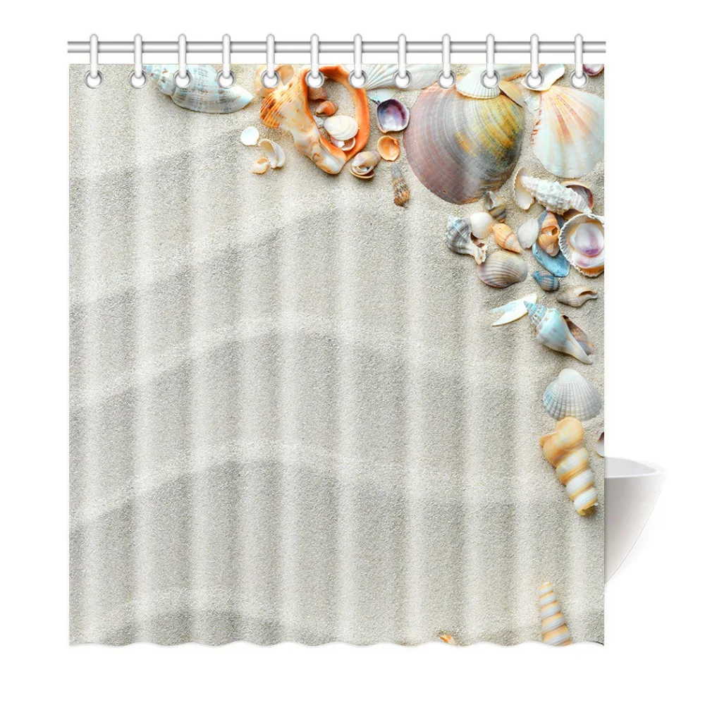 Shower Curtain Beach Ocean Seashell Conch Starfish Printing Waterproof