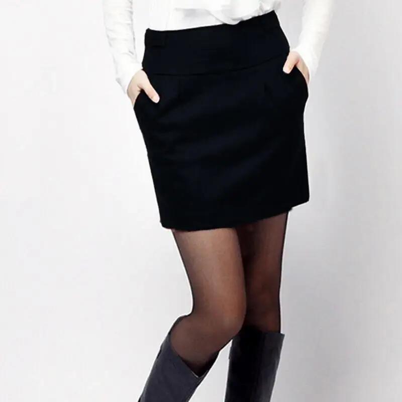 Осень зима Женская юбка модная Женская высокая талия узкая юбка-карандаш хип шерстяная большого размера юбки женские J389