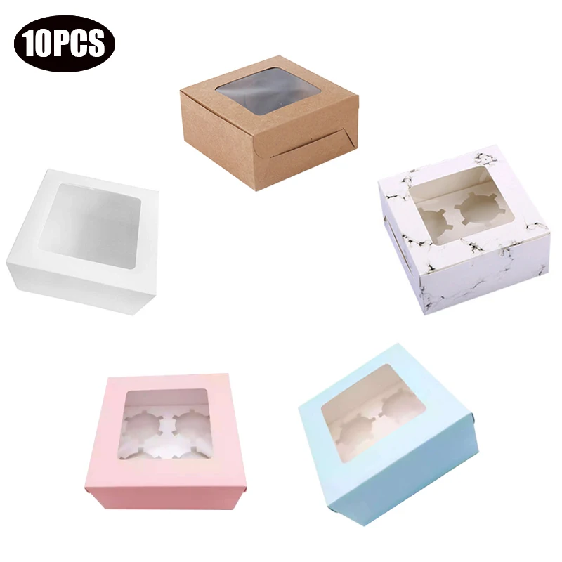 

10Pcs Transparent Window Cupcake Boxes West Point Muffin Packing Wedding Party Candy Gift Containers Cookies Pastry Cake Boxs