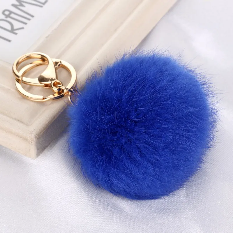 Cute Real Rabbit Fur Ball PomPom Car Keychain Handbag Charm Key Ring 