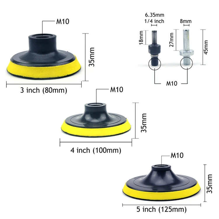 POLIWELL 3 4 5 дюймов M10 резьба самоприлипающая шлифовальные колодки крюк и петля наждачная бумага коврик на присосках Авто шлифовальный абразивный инструмент части