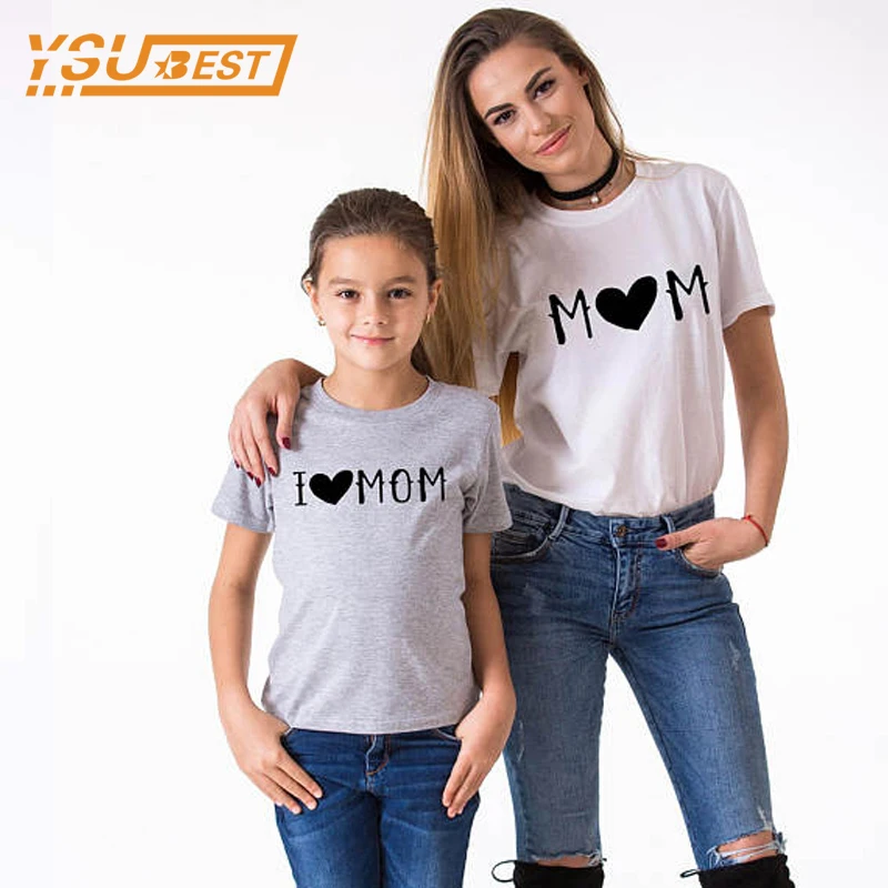 

New 2017 Family Look Set Son Outfits Family Matching Mother and Daughter Clothes T Shirt I Love Mom Baby and Mum Mama Top Tees