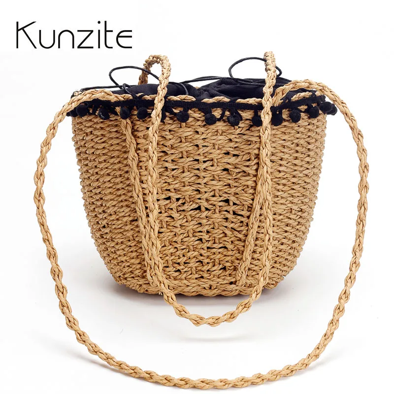 

KUNZITE Handmade Rattan Bag Straw Beach Bag Summer Bohemian Bali Shoulder Bags Female Luxury Handbags Women Bags Designer Tote