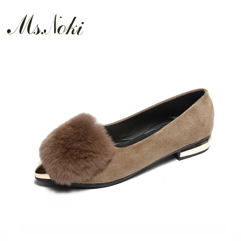 

Ms.Noki Cute Winter Fur Flats Women Sexy Pointed Toe Ballet Flats Soft Bottom Slip-on Casual Shoes Woman Fur Shallow Shoes