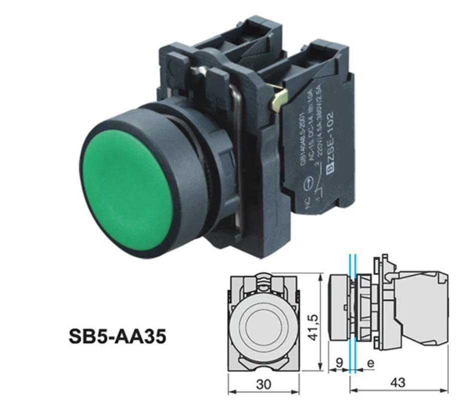 Retorno momentâneo da mola da cabeça nivelada impermeável do interruptor de botão XB5-AA35