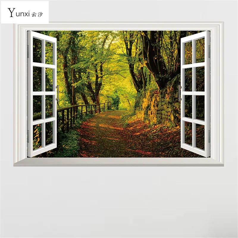 YunXi 2017 Forest Corridor False Windows Stickers PVC Wall Stickers