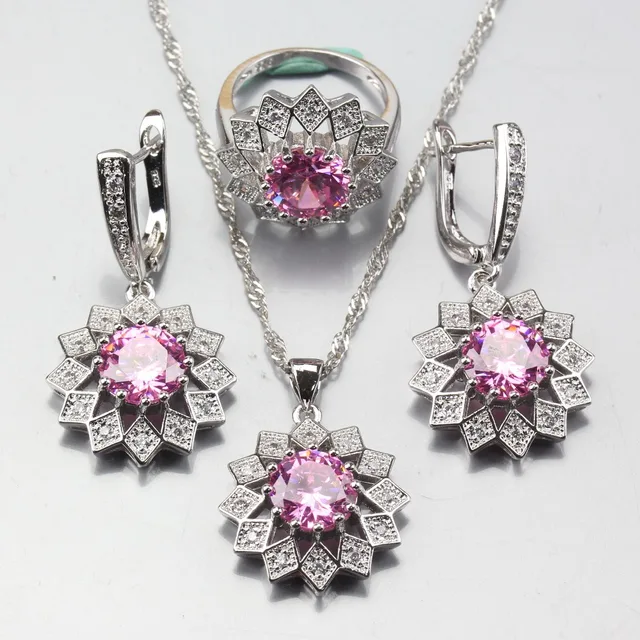 Manny Trinket Cheap 12 Color Round Flower Pink Zircon 925 Silver