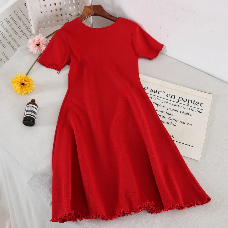 

2019 new fashion women's dresses Summer o neck short-sleeved knit dress 3275