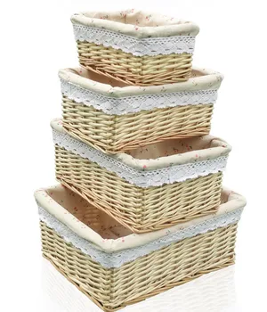 

(4 Pieces/Set)Wicker Rectangle Storage Basket Storage Box Home Organizer