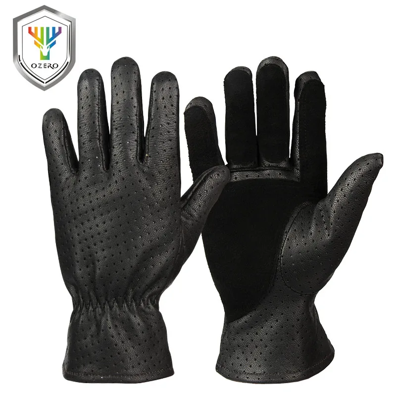 

OZERO Hunting Gloves Summer Leather Genuine Motorcycle Goatskin Breathable Motorbike Biker Racing Riding Moto Gloves Men 5021