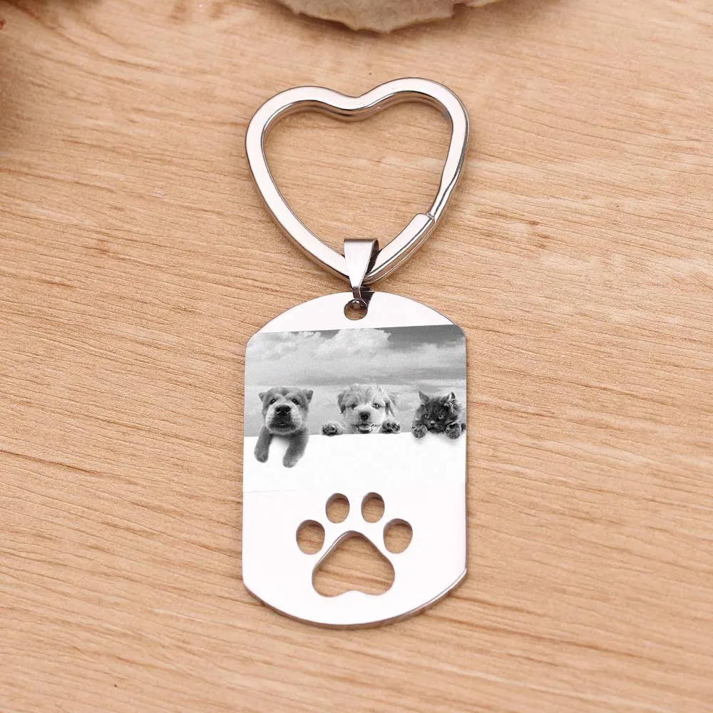 Пользовательские DIY Dog Tag фото брелок из нержавеющей стали выгравированный фотография брелок для любви собака люди собака Keepsake ювелирные изделия - Цвет: engrave text